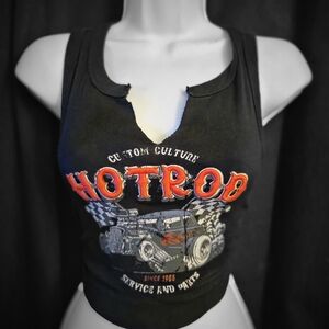 Forever 21 Black Hotrod Graphic Crop Top
